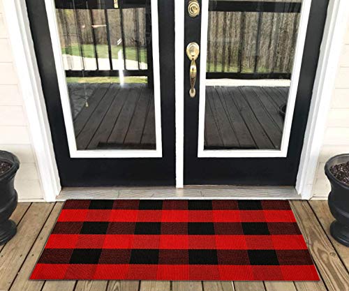 Levinis Red & Black Plaid Christmas Door Mat 3' × 2' — 100% Cotton, Multi-Use Entry Rug