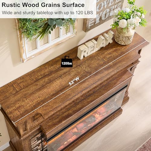 52-Inch Electric Fireplace TV Stand with Mantel and Storage Cabinet