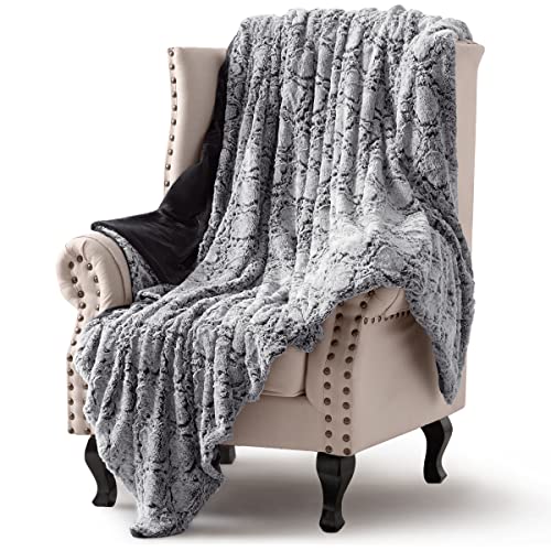 KAWAHOME King Size Faux Fur Blanket Dark Grey Ultra Soft Plush Bed Throw