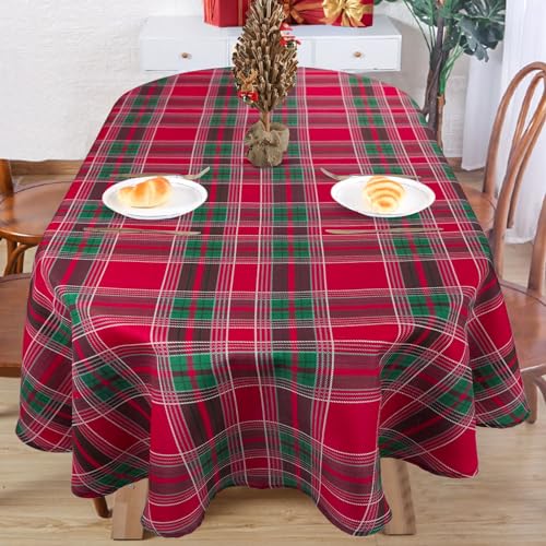 BNHJSDW Red Plaid Christmas Oval Tablecloth Waterproof 120x60 Inches