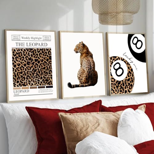 Leopard Wall Art Set of 3 Lucky 8 Ball Prints Preppy Room Decor