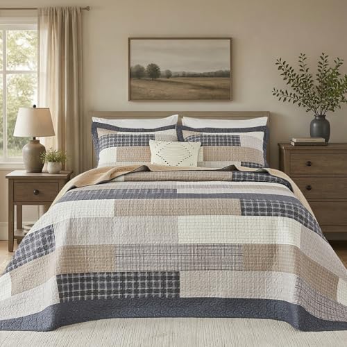 Oversized King Bedspread Set - 100% Cotton Reversible Quilt 120x120