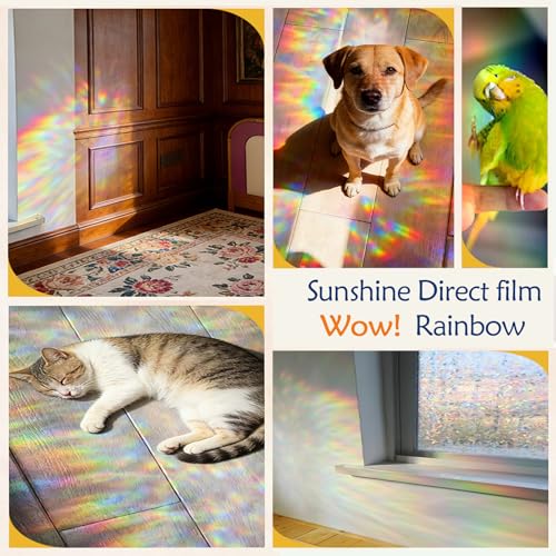 Rainbow Window Privacy Film - UV Protection, Static Cling, 17.5 x 78.7 Inches