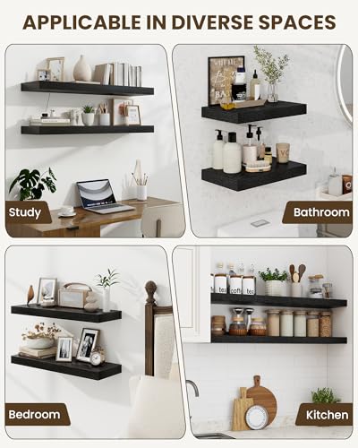 30-Inch Floating Wall Shelves, Set of 2 Rustic Wood Shelves for Home Decor