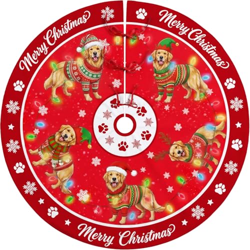 Golden Retriever Christmas Tree Skirt 48 Inch - Indoor/Outdoor Decor