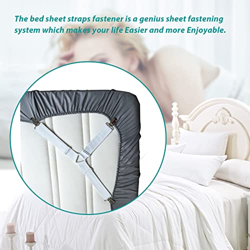 Adjustable Bed Sheet Holder Straps - 4 Pack Elastic Mattress Corner Clips