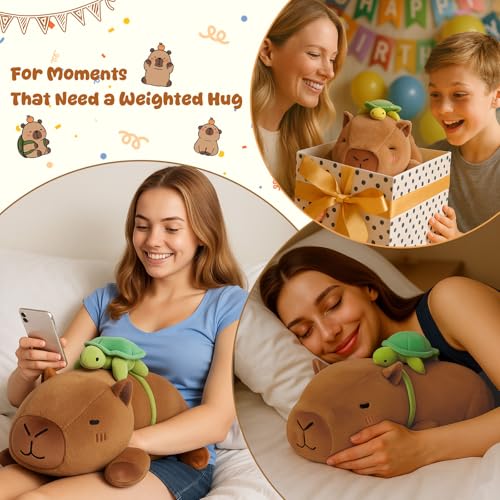 SQEQE Weighted Capybara Stuffed Animal Plush with Turtle Backpack - 9.8 Inch