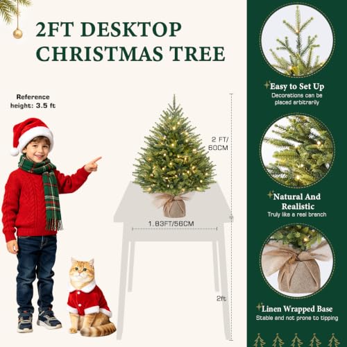Alupssuc 2ft Prelit Mini Christmas Tree for Tabletop Desk Decor