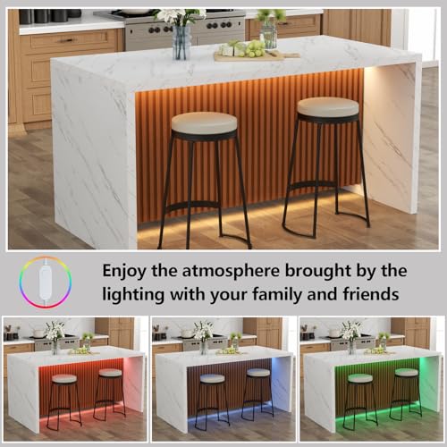 63" Modern Imitation Marble Dining Table with RGB LED Lights