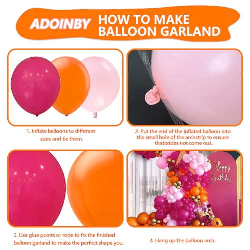 161-Piece Pink and Orange Balloon Garland Kit with Metallic Gold Accents