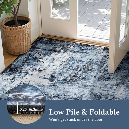 Washable 8x10 Area Rug, Non-Slip Low Pile Abstract Carpet for Living Room