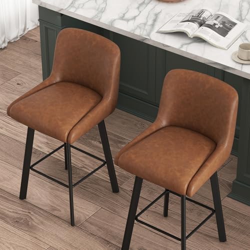 Set of 3 Swivel Counter Height Bar Stools, 26-Inch Upholstered Chairs