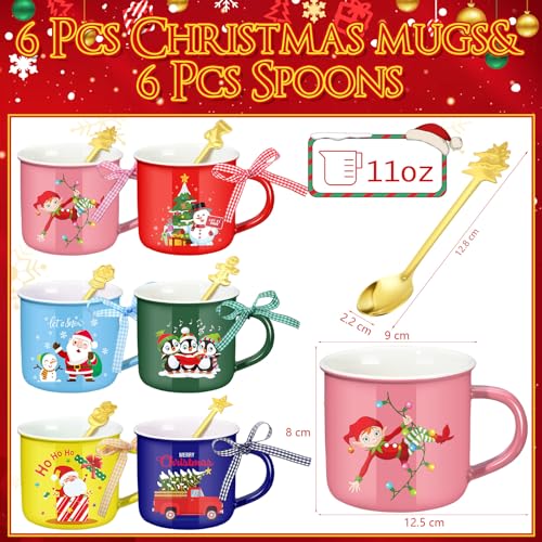 Baderke 6-Piece 11 oz Christmas Mugs with Spoons – Cute Gift Set