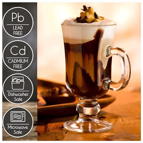 AVC HOME Irish Glass Coffee Mugs Set of 2, 7.5 oz Clear Latte Cups with Handle