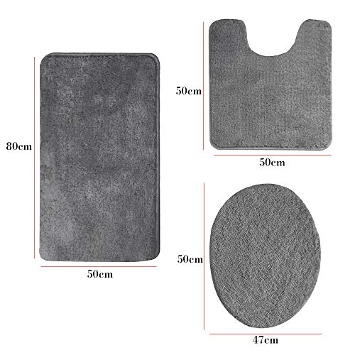3-Piece Soft Bathroom Rug Set - Non-Slip Absorbent Bath Mat and Toilet Cover