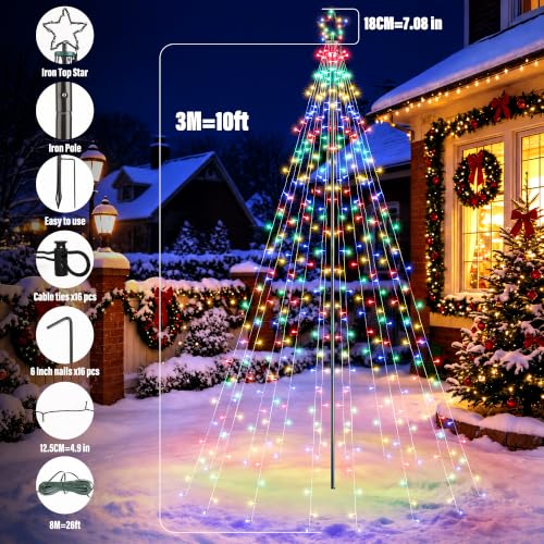 Flacchi 10 ft Outdoor Christmas Tree Lights with Pole — Warm White & Multicolor