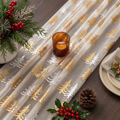 Artscope 6-Pack Gold Gauze Christmas Tree Table Runners 28x120 Inches - Beige