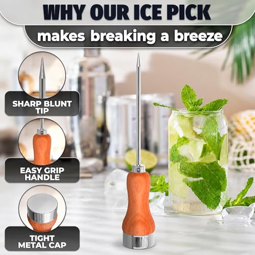 MYCRITEE Classic Stainless Steel Ice Pick with Wooden Handle for Ice Breaking