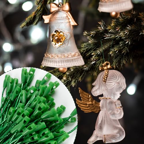 Precut Christmas Ornament Hanger Strings with Snap Fasteners - 200 Pack Green