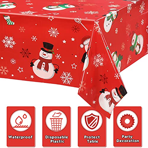 Irenare Red Snowman Christmas Tablecloth 54x108 in - 1 Pcs Winter Snowflake Plastic