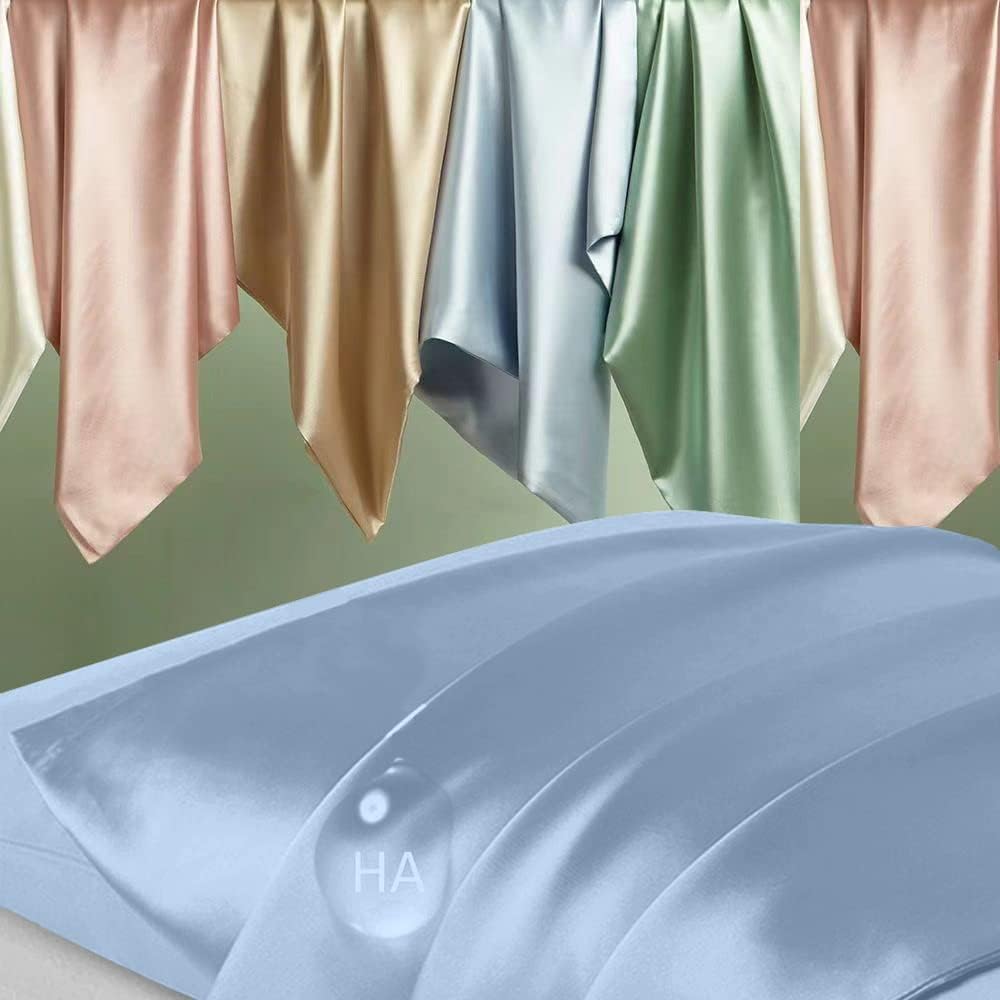 Skiennix Mulberry Silk Pillowcase - Anti-Acne Cooling Sleep Cover | Standard Size, Haze Blue