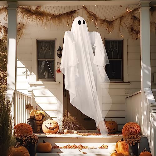47-Inch Light-Up Hanging Ghost Halloween Decor with LED & Timer