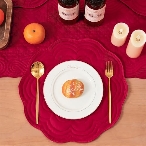 Loom and Mill Christmas Red Quilted Round Placemats Set of 6, 15-inch