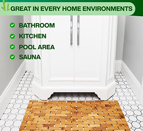Bamboo Bath Mat, 24 x 16 Inch Foldable Roll-Up Wooden Floor Mat for Bathroom