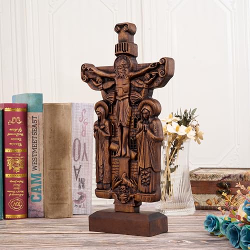 bgcarpenter 10-Inch Wooden Crucifix Cross with Stand – Handmade Beechwood