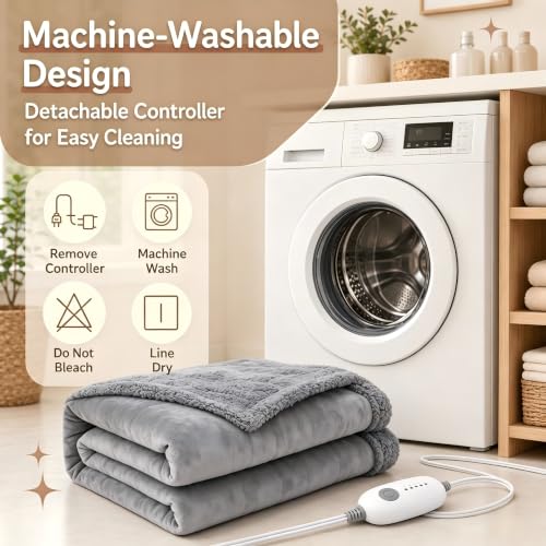 Electric Heated Blanket, Full Size 72"x84", Flannel & Sherpa