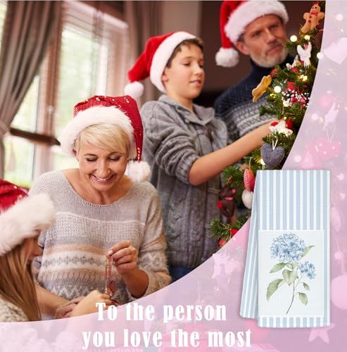 Summer-Striped Hydrangea Kitchen Towels 16x24” — Blue Stripe Hand & Dish Towel Set