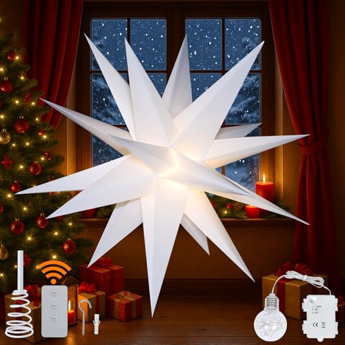 YPGFDZYDHH 18-inch White Moravian Star Outdoor Christmas Tree Topper Light with Remote
