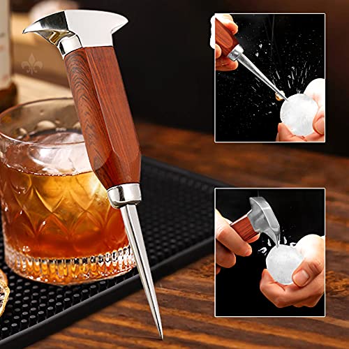 LINALL Single Prong Ice Pick - 17cm Stainless Steel Ice Crusher with Wooden Handle, Japanese Style for Bars & Home Use