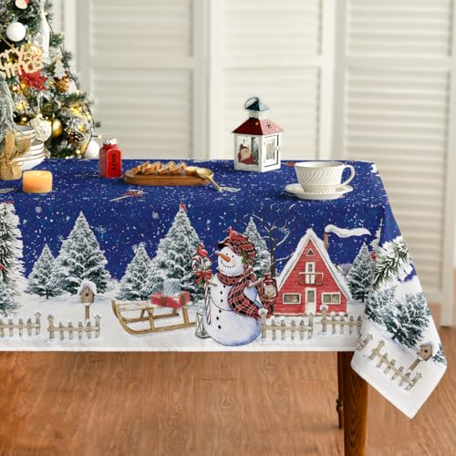 Horaldaily Blue Christmas Tablecloth 52x70 Inch Snowman Winter Decor