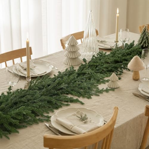 HOHOTIME Upgraded 9ft Christmas Norfolk Pine Garland - Real Touch Greenery Decoration