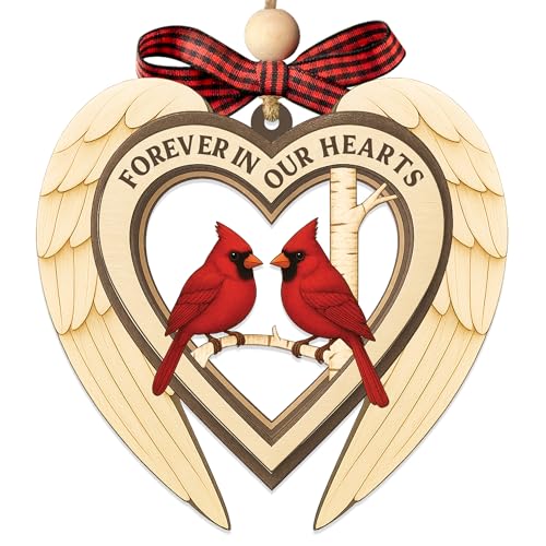Forever in Our Hearts Angel Wing Cardinal Ornament - Memorial Christmas Keepsake