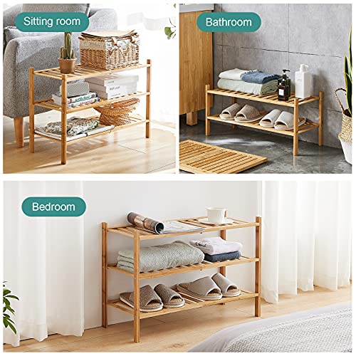 3-Tier Bamboo Shoe Rack - Stackable Wooden Organizer for Entryway & Closet