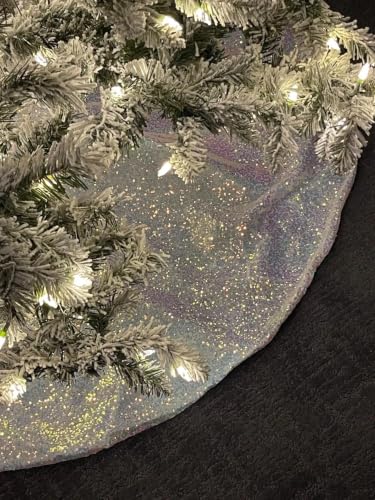 Ivarunner Iridescent White 48 Inch Christmas Tree Skirt Sparkly Sequin Xmas Decor