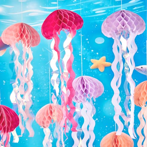 8 Pcs Pink and Purple Jellyfish Honeycomb Hanging Decorations for Parties