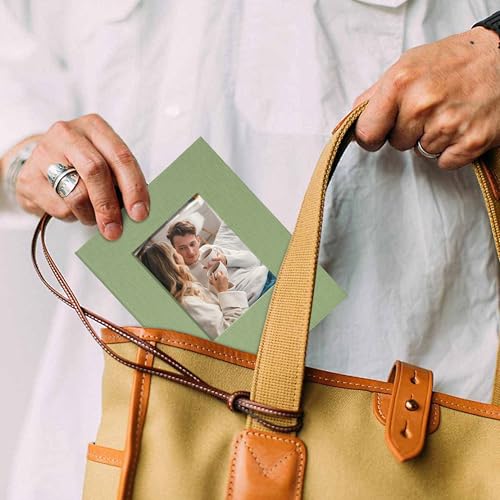 Small 4x6 Linen Photo Album with Front Window, 24 Pockets, Light Green