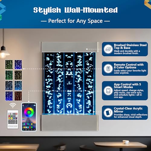 24x16 Inch Wall-Mounted LED Bubble Wall Sensory Water Panel with App Control