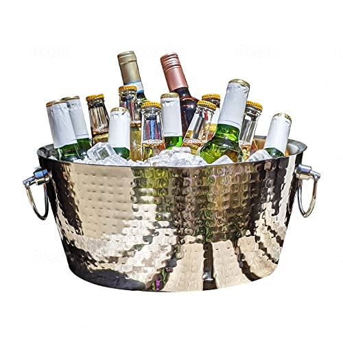 Insulated Stainless Steel Beverage Tub & Ice Bucket - 12QT Hammered Design