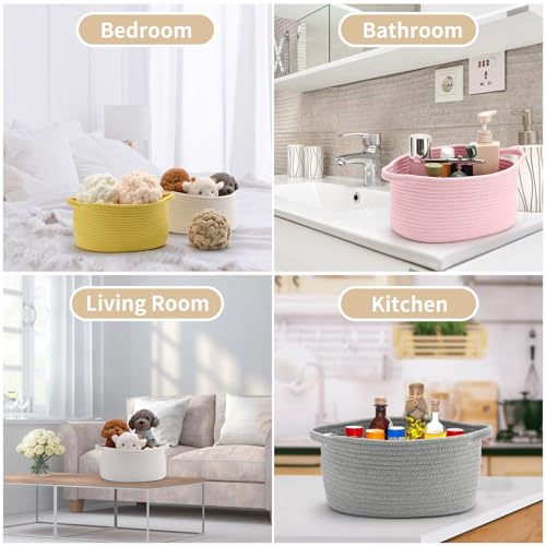 Woven Cotton Rope Storage Basket - 13x8x6 Decorative Organizer for Home and Nursery