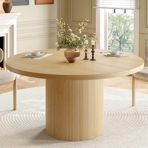 47-Inch Round Dining Table with Fluted Base - Modern Farmhouse Kitchen Table