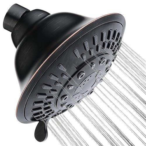 High Pressure 4.7-Inch Fixed Rain Shower Head, 5 Spray Settings, Bronze