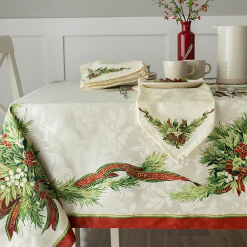 Benson Mills Christmas Ribbons Tablecloth 84" x 60" Rectangular Holiday Decor