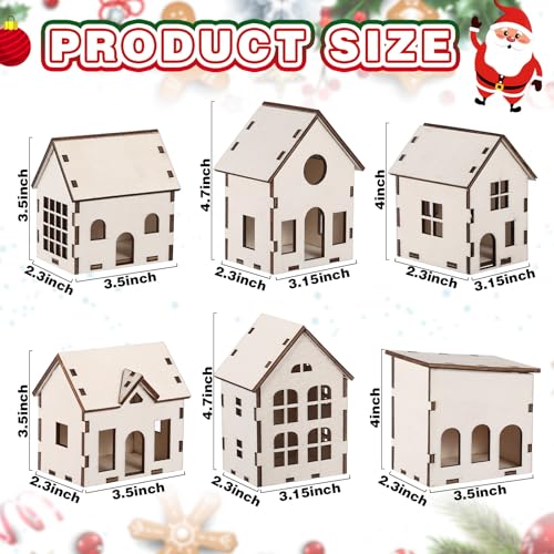 Hiboom 24 Pcs DIY Wooden Christmas Village House Set - Village House (6 Styles x 4 Each)
