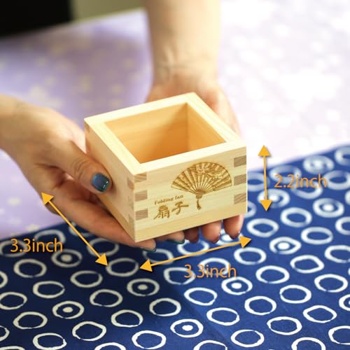 Japanese Cypress Wooden Sake Cups Set of 2 with Cherry Blossoms & Fuji Mountain - Made in Japan