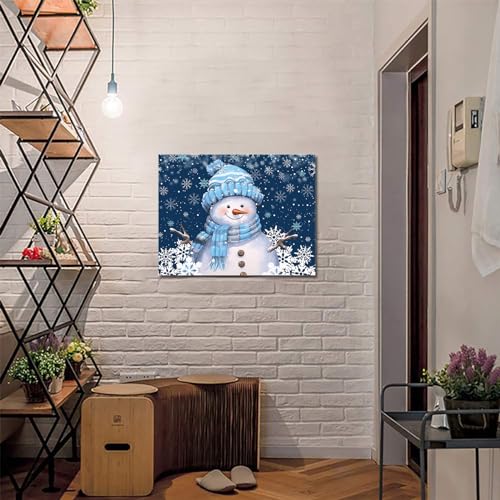 Shine-Home Navy Blue Snowman Wall Art 16x20 Winter Christmas Canvas Decor Framed