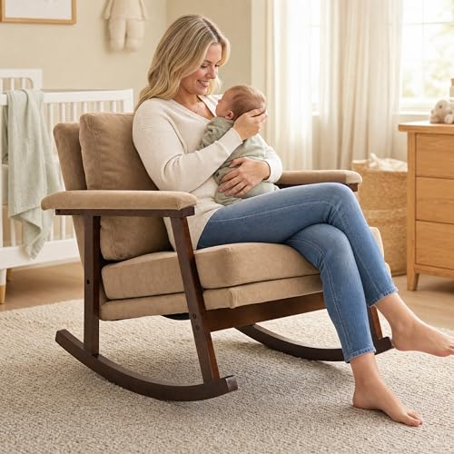 Compact Teddy Fleece Nursery Rocking Chair, Upholstered Glider for Bedroom